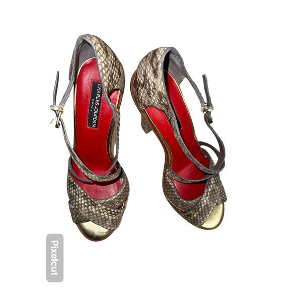 Charles Jourdan Real Snake Skin Platform Sandal Sz 8, Heel 5.25” - Picture 2 of 7